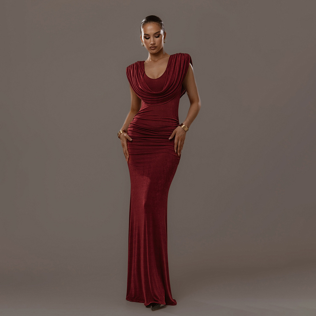 Europa y los Estados Unidos transfronterizos de otoño de 2025 nuevo estilo de ropa de mujer de color sólido temperamento elegante cintura doblada cuello swing vestido delgado mujer image 4