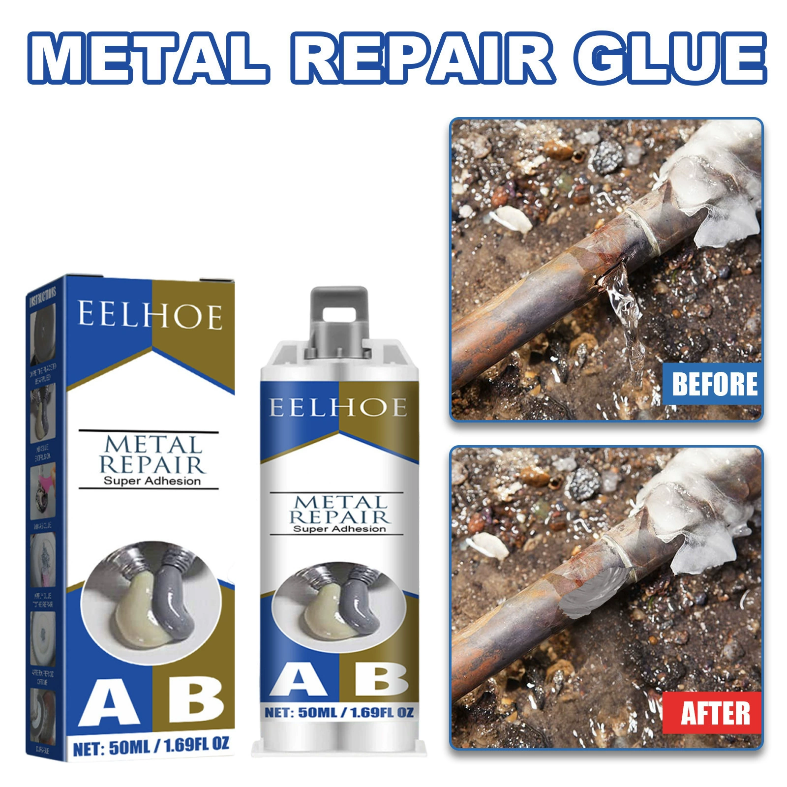 Клей для литья под давлением EELHOE металлический AB заполняет трещины, утечки, быстросохнущий и термостойкий ремонтный состав для сварки металла.