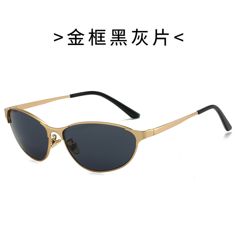 美式复古金属猫眼浅水银太阳眼镜女款户外度假防紫外线高级感墨镜|undefined
