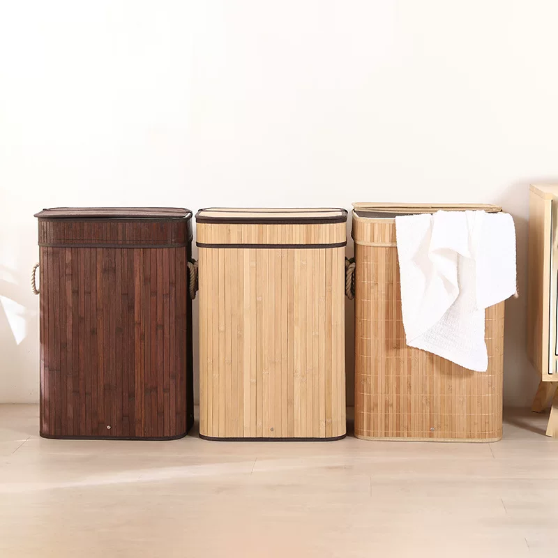 Foldable laundry basket, bamboo storage box 40×30×60 cm, large collapsible hamper