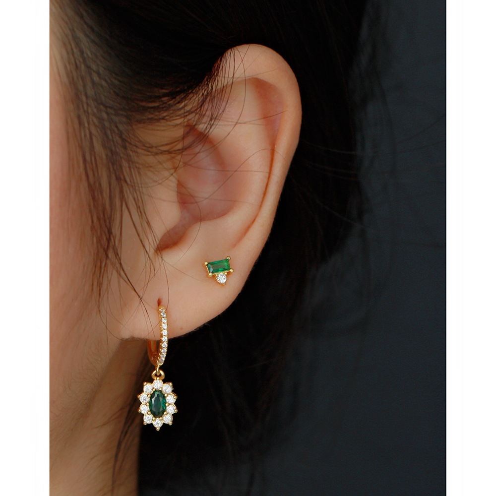 925 Sterling Silver Ear Needle Material 18K Real Gold Plated Plating Material Zircon Inlay Material 1 Pair 925 Sterling Silver Zircon Oval Drop Earrings