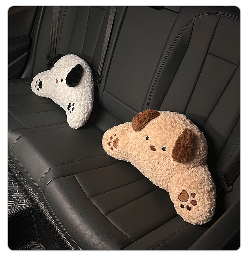 Blue Rain Stuffed Car Headrest Neck Pillow Cute Puppy Car Seat Lumbar Pillow Plaid Car Interior Supplies