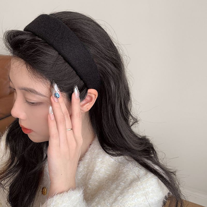 Peludo de color sólido, banda ancha para el cabello, mujer coreana, toque de cabello alto, lavado de cara, banda de cabello de presión, toque de cabello de moda universal.