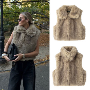 Cross-border women's clothing wholesale 2025 European and American style autumn and winter new fashion high sense environmental protection fur high collar vest
