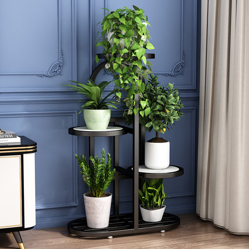 Iron flower stand storage rack flower stand living room floor-standing combination round flower stand balcony pothos spider plant stand