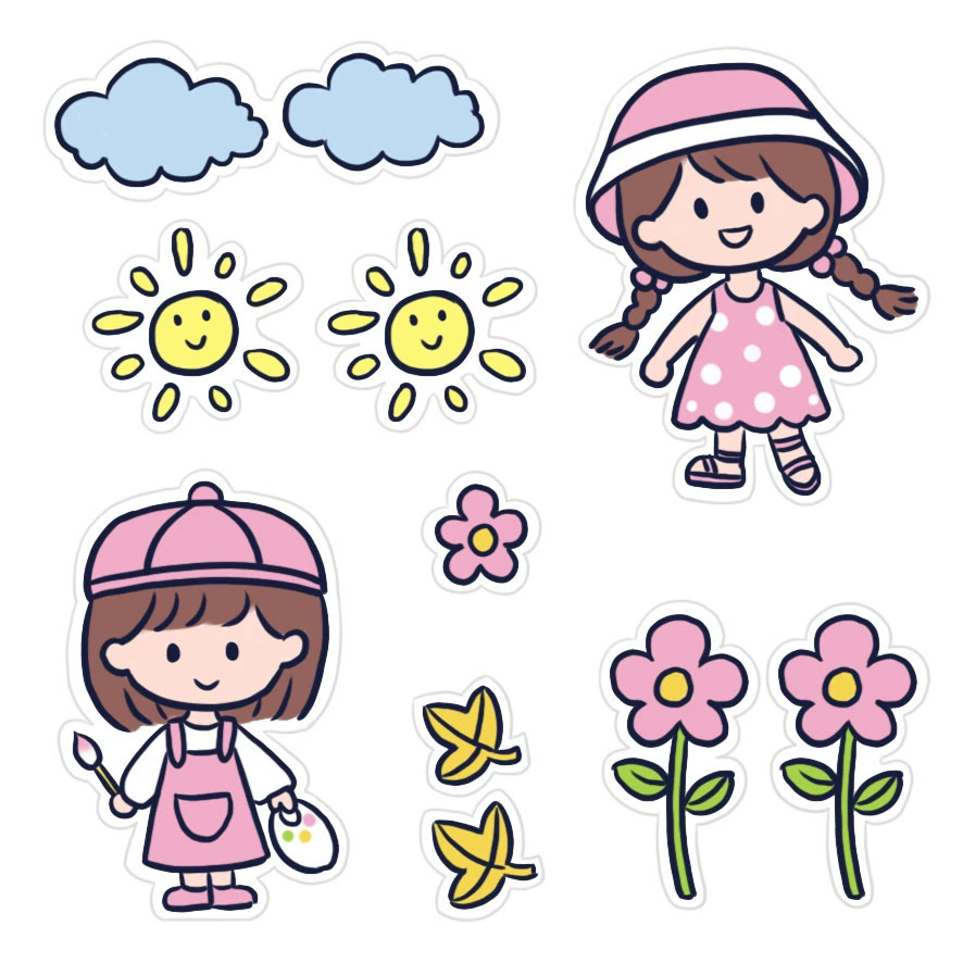 Cartoon sticker, laptop, book, DIY, for students