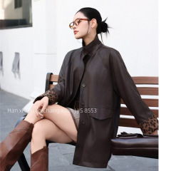 高级感咖啡色皮衣外套女2025春秋季新款爆款宽松显瘦PU皮夹克上衣