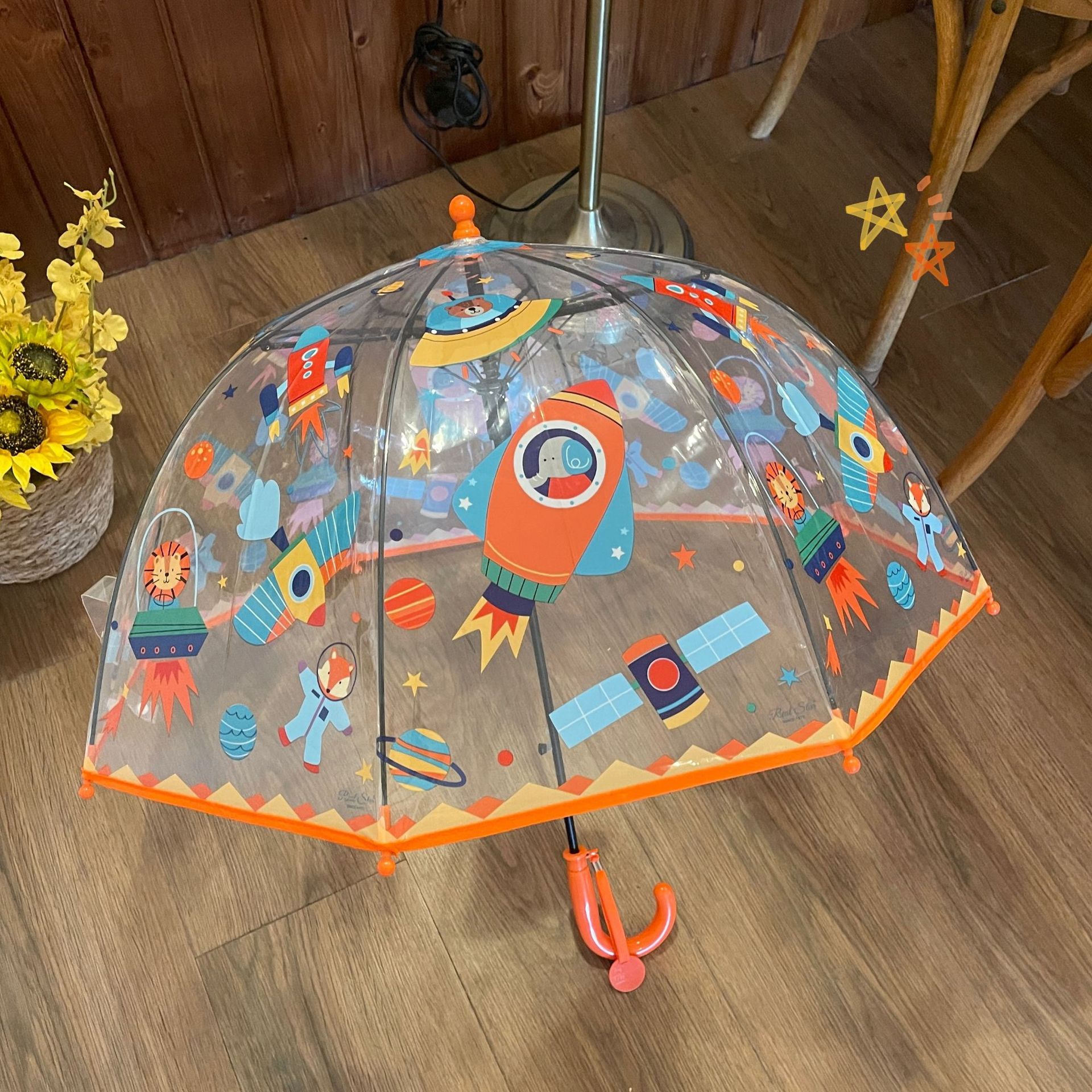 Orange Rocket Ins South Korea Children Umbrella Transparent Umbrella Girls Boys Primary School Children Kindergarten Baby Long Handle Umbrella