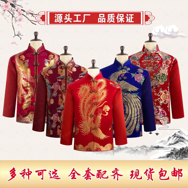 Factory straight hair shroud seven-piece thick material Yunjin Longfeng Tang suit funeral supplies on four and three shroud men's full set