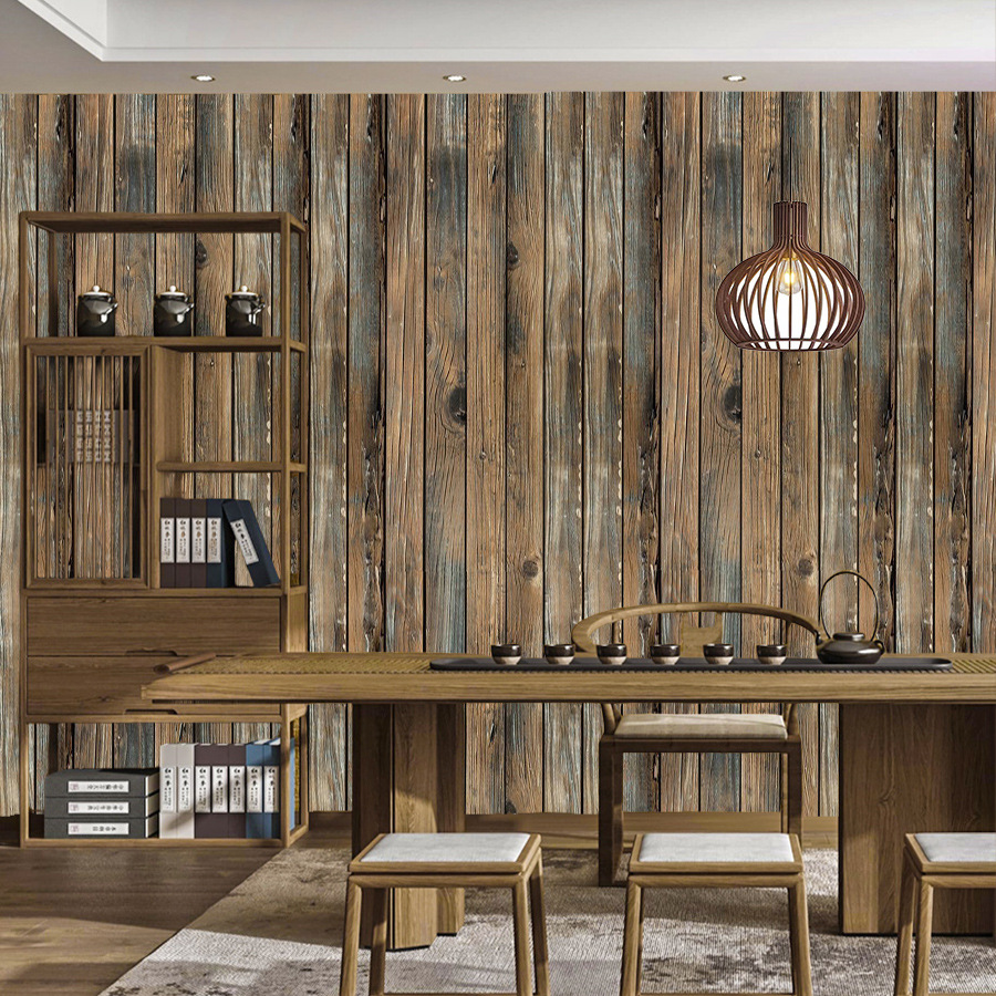 Autocolantes de parede 3d retro com efeito madeira às riscas_voghion.com