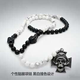 QH 欧美个性复古骷髅头男士串珠项链