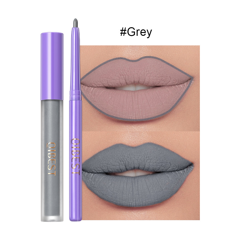 QIBEST new non-stick cup non-fading lip gloss modified lip liner suit matte long-lasting color lipstick
