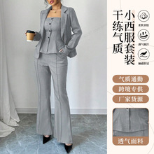 2025外贸欧美跨境套装女式西装外套大衣直筒裤显瘦气质时尚三件套