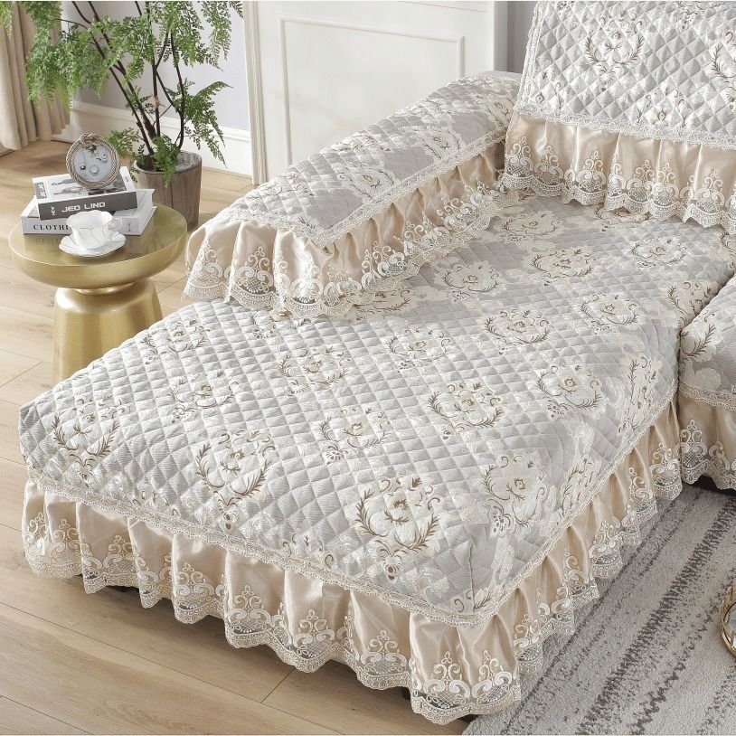 High-End European-Style Sofa Cushions for All Seasons, Non-Slip, Beautiful Lace Fabric, Living Room Cushions, Sofa Covers, All-Inclusive