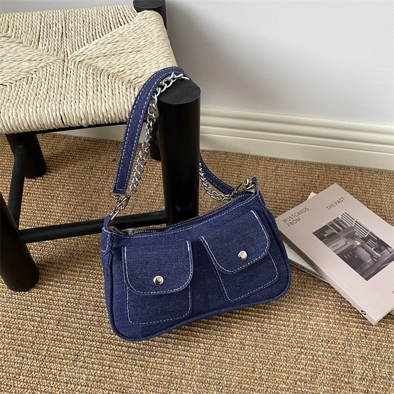 Vintage Damen Denim Tragetasche Einfache Schultertasche Modisch_voghion.com
