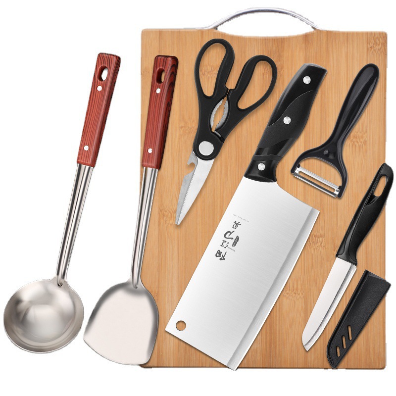 Cuchillo de cocina, conjunto de cuchillos domésticos, tabla de corte, conjunto completo de cuchillos de cocina, tabla de cocina 2 en uno, acero inoxidable.