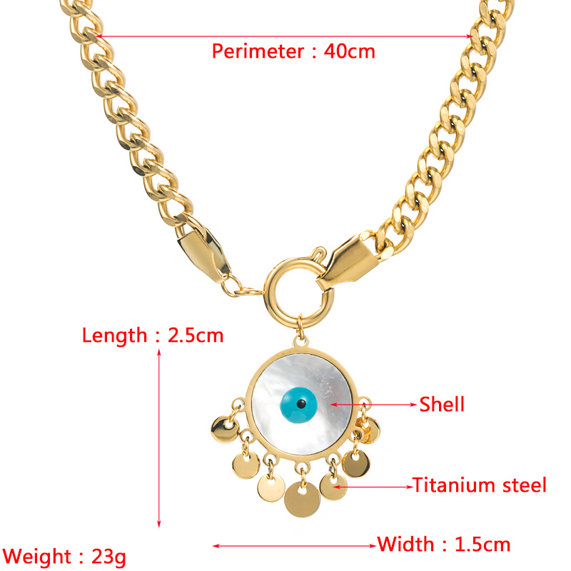 Fashion Circle Niche Design Devil's Eye Shell Titanium Steel Necklace display picture 1