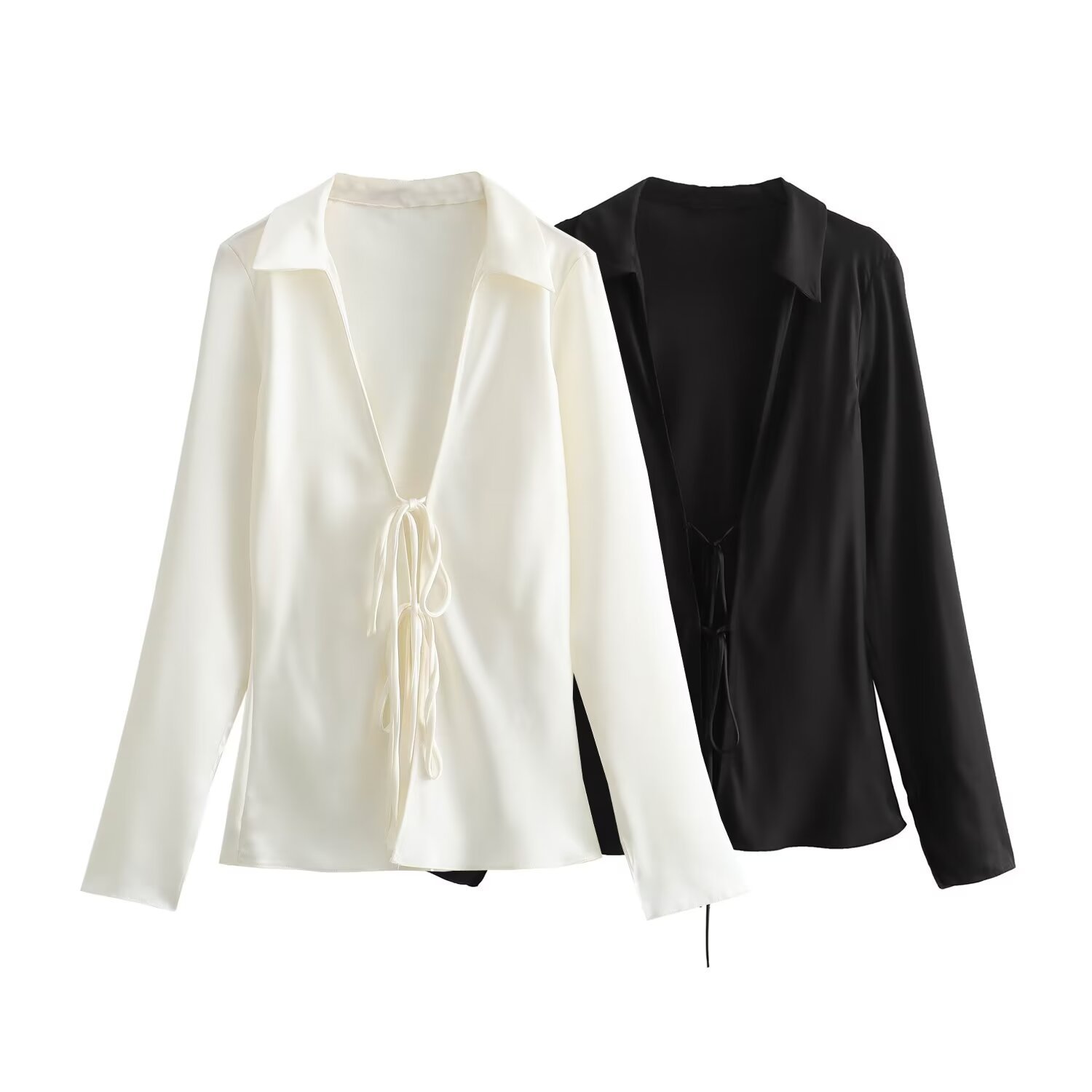 182g Weight Wholesale Women's Sexy Streetwear Solid Color Long Sleeve Knot Blouses