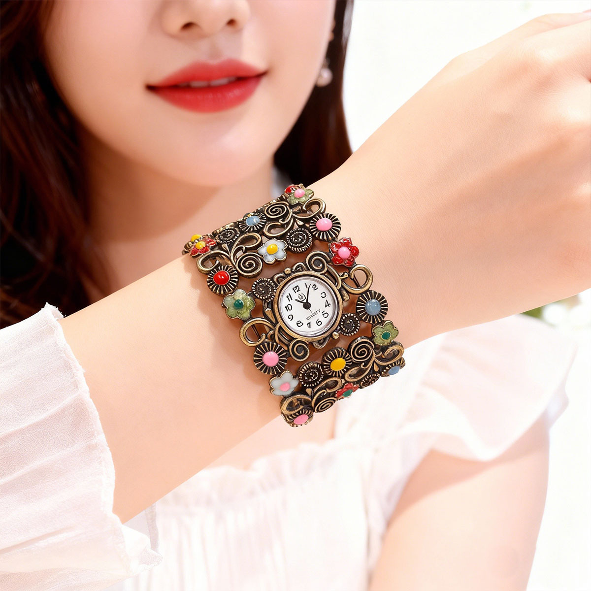 Foreign Trade New Ethnic Style Small Flower Watch Student Simple Korean Style Wrist Watch Fashion Bracelet Watch Factory Wholesale