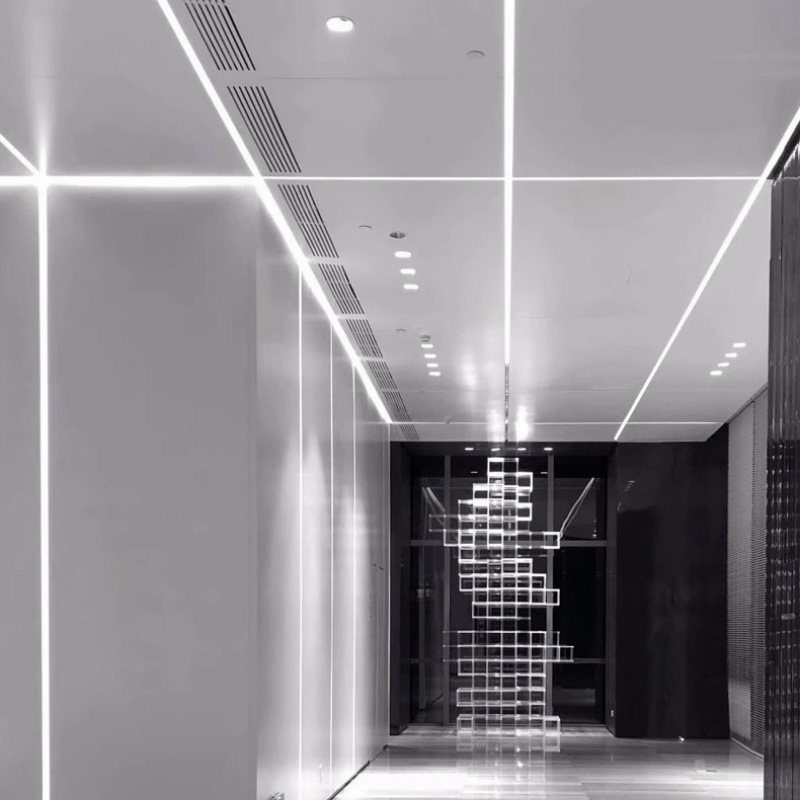 Ranura de lámpara de aluminio, lámpara de línea montada en la pantalla, lámpara de línea LED de esquina, tira de luz lineal incorporada oculta sin fábrica de luz principal