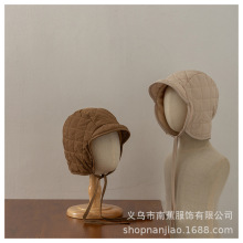 宝宝帽子ins韩系儿童秋冬户外保暖雷锋帽男童女童简约菱形护耳帽