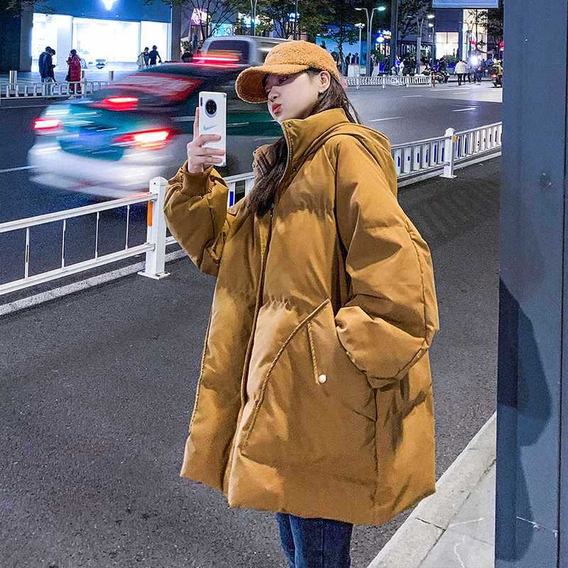 Ginger College Style Cotton Jacket for Women 2025 Winter New Loose Large Pocket Hooded Thickened down Cotton Coat