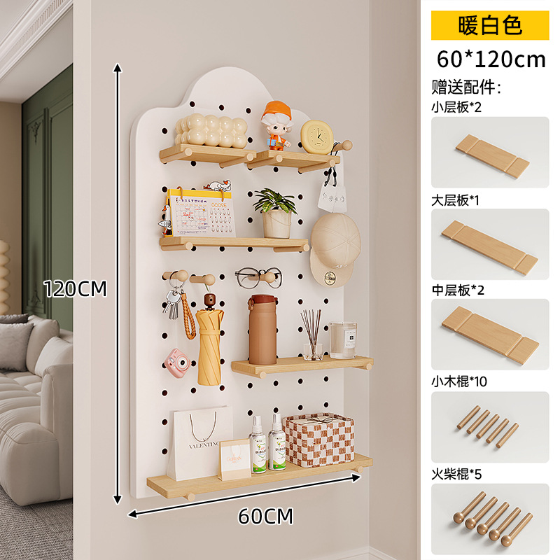 Tablero de agujero de madera maciza, estante de pared, entrada, forma de nogal, decoración de pared, pantalla de almacenamiento