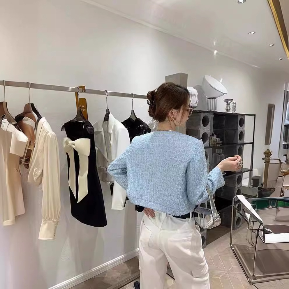 Saco Corto de Tweed Estilo Chanel para Mujer, Poliéster