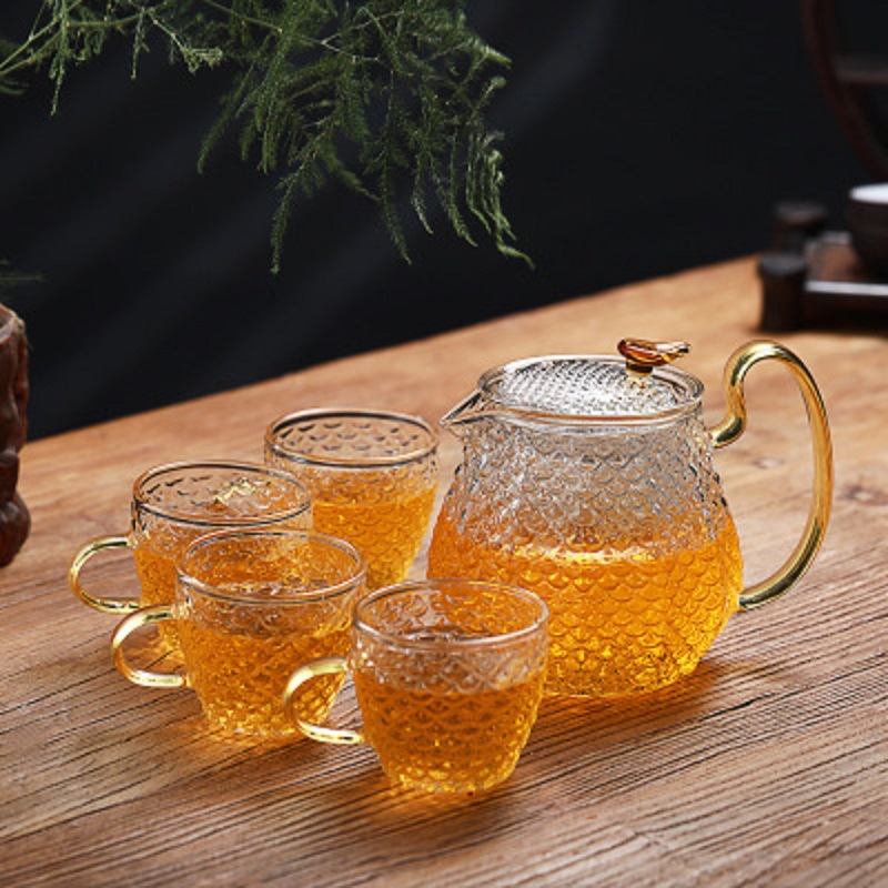 Borun martilleo de alta borosilicato juego de té de vidrio caja de regalo traje grueso de vidrio resistente al calor tetera taza de té Festival del Medio Otoño caja de regalo