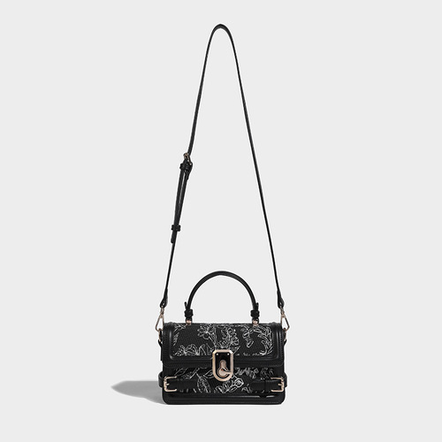 Box bag women's niche embroidered handbag 2024 new soft leather small square bag high-end commuter crossbody bag trendy