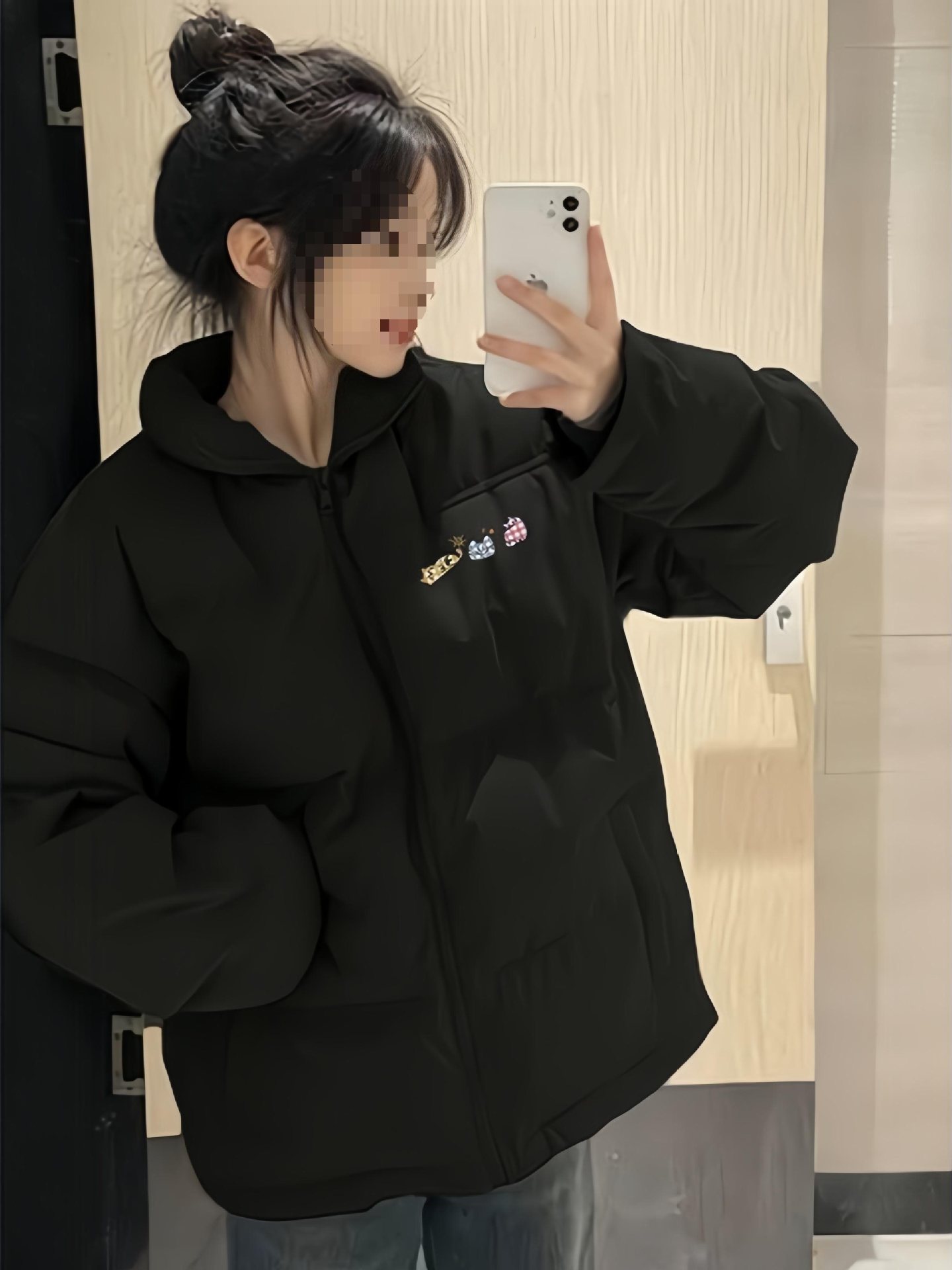 黑色百搭立领羽绒棉服女大童冬季初中高中学生宽松外套面包服棉袄