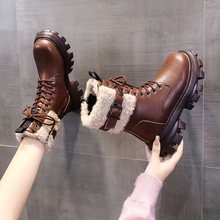 复古羊羔绒大棉马丁靴女冬新款中筒加绒加厚保暖厚底雪地棉靴