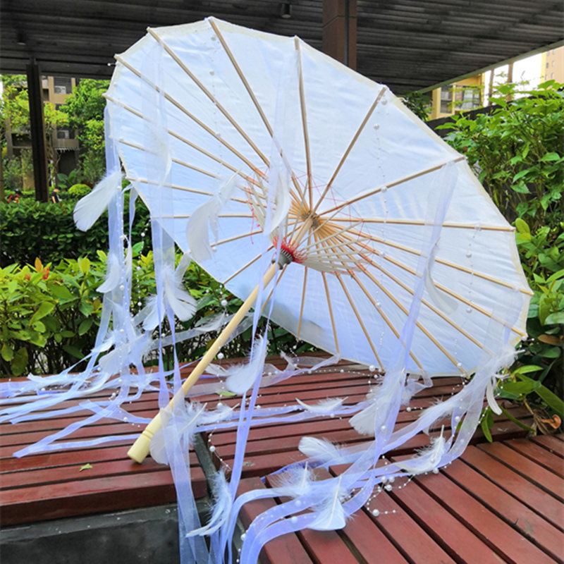 汉服古风拍照流苏道具伞儿童中国风马面裙油纸伞模特走秀仙气雨伞