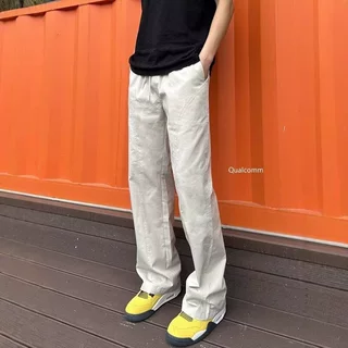 美式基础斜切百搭休闲裤新款显瘦显高潮流宽松直筒工装微喇长裤男