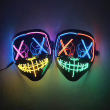 跨境电商万圣节V字X眼带血LED全脸发光面具舞会狂欢装扮道具用品