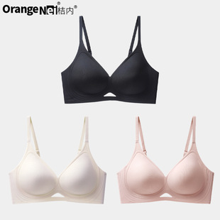 Orange Banana Concave Underwear Women's Spring and Summer Plaid Front Triangle Hollow Breathable No Wires Push-Up Thin Cup No Constraint Bra