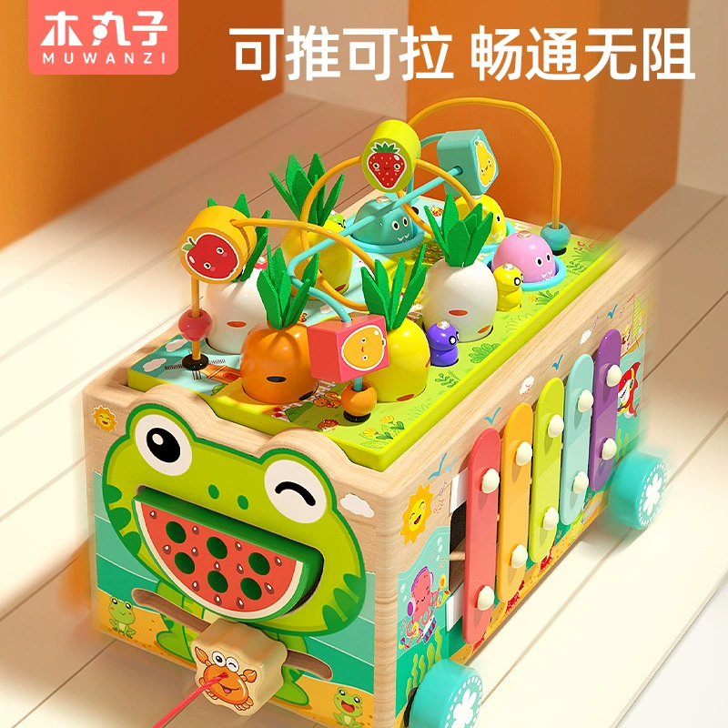 Children's wooden toy anti-stress "Gopher", metallophone, universal beads, frog