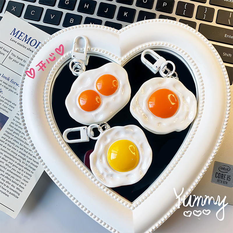Simulated Poached Egg Keychain Double Yellow Egg Omelette Pendant School Bag Meal Card Pendant Egg Model Bestie Gift for Women