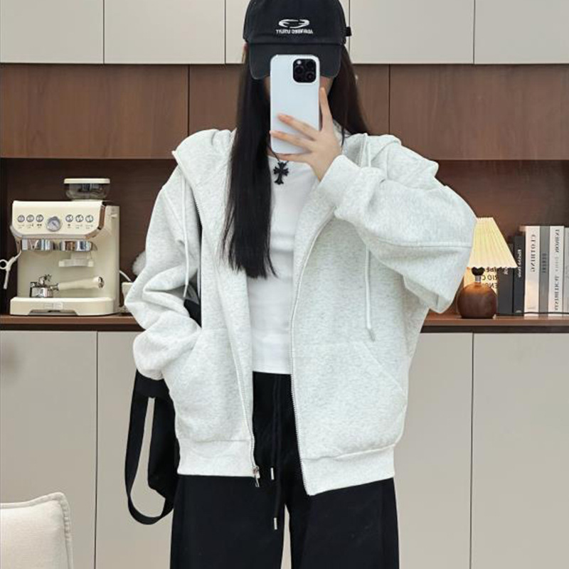 藏蓝色卫衣外套女秋冬季加厚2025新款爆款韩系慵懒风拉链上衣|undefined
