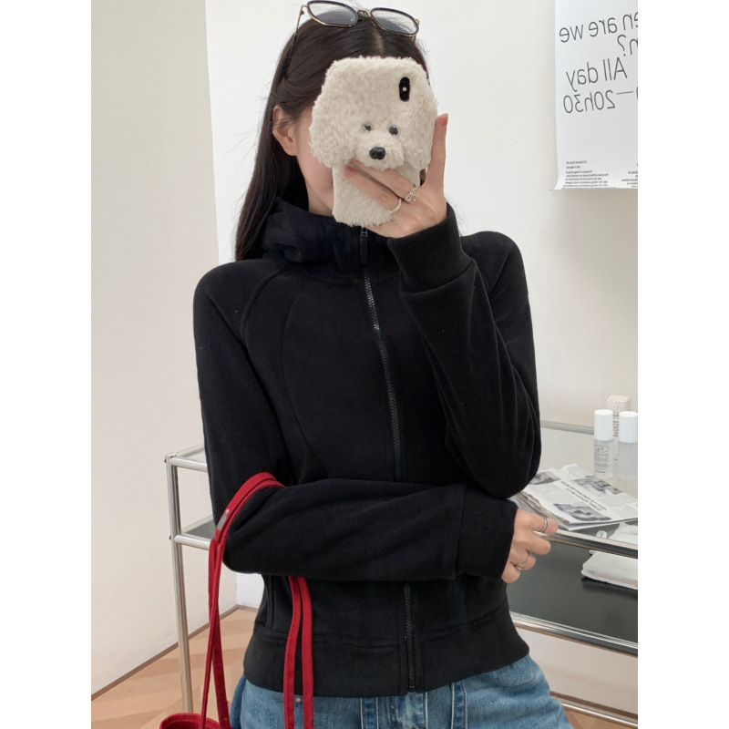 LULU同款外套女秋冬加绒加厚立领拉链款开衫长袖连帽保暖时尚上衣|undefined