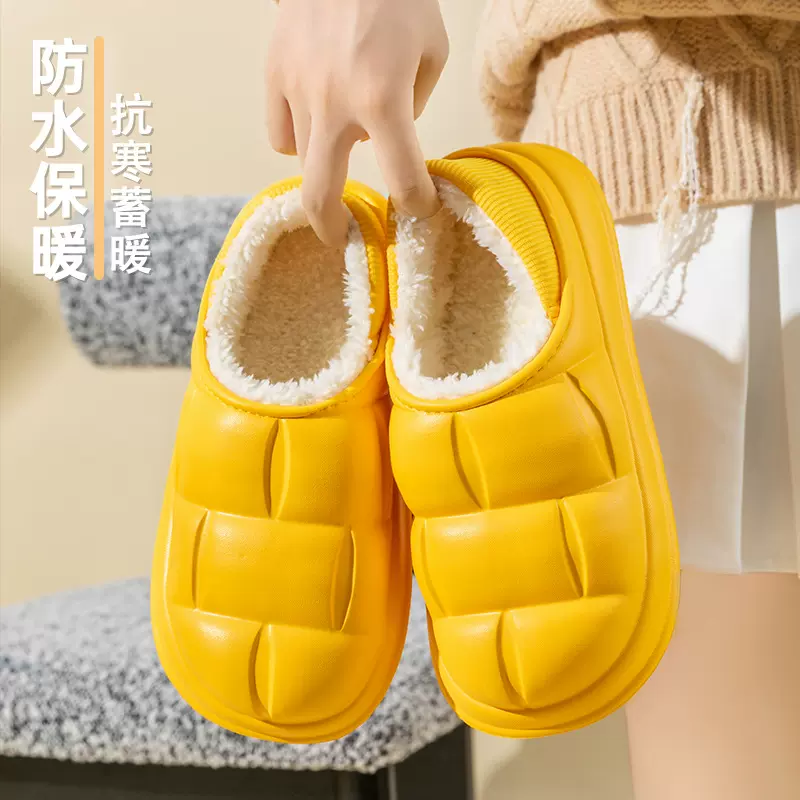 花朵棉拖鞋女冬季室内防滑静音保暖软底外穿毛绒居家男拖鞋情侣款