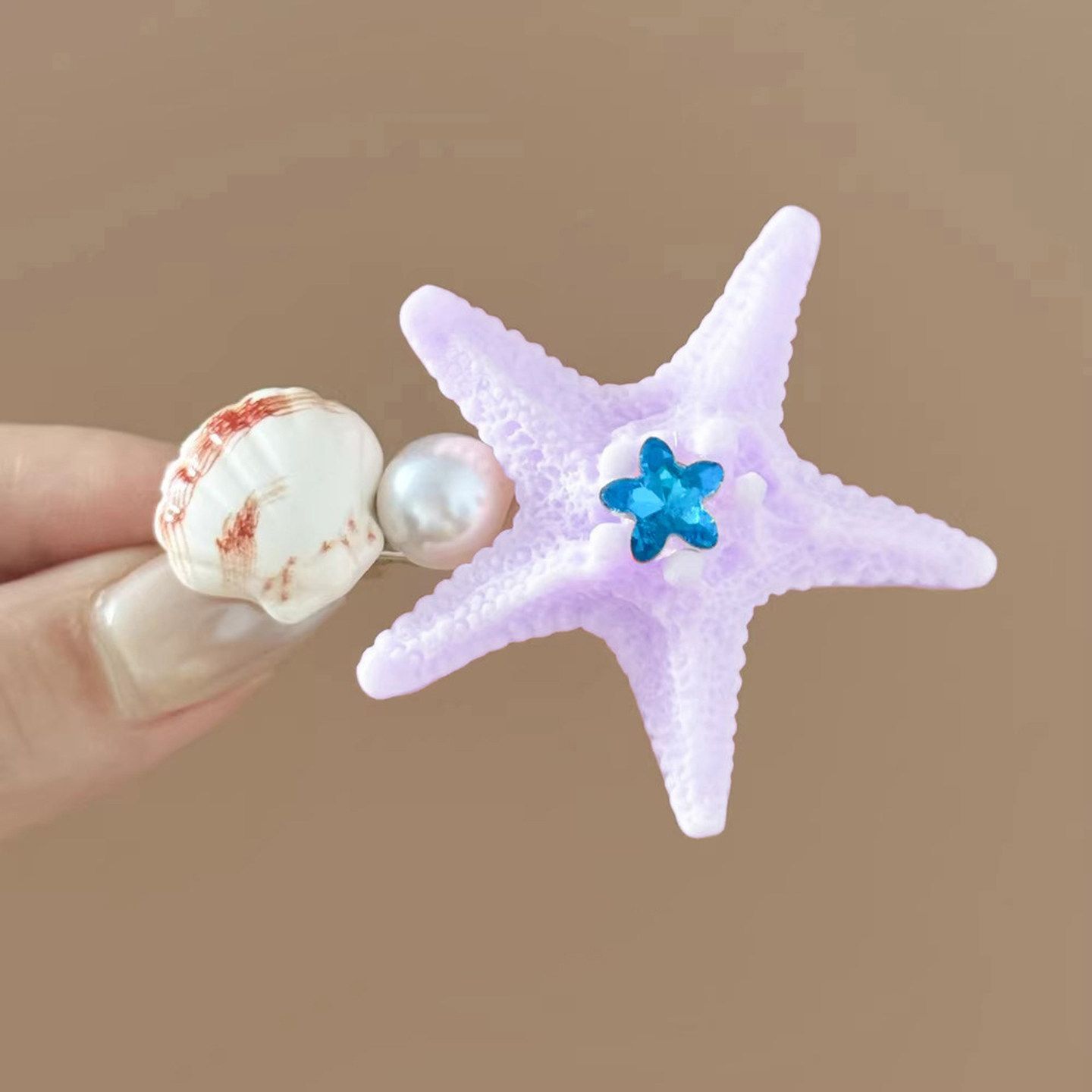 3번 #보라색 불가사리 조개 머리핀 약 5.5cm