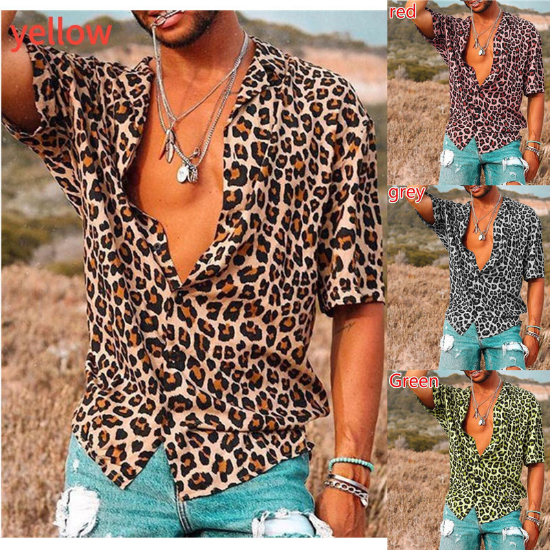 Men's Fashion Leopard Print Short-Sleeved Shirt 2025 Summer New Casual Top Cross-Border Trade Trendy Print
