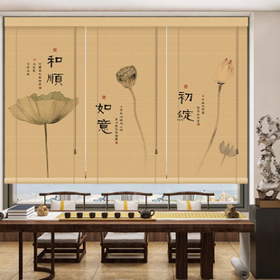 New Chinese Style Bamboo Curtain Roller Blinds Retro Printed Tea Room Study 2025 New Balcony Blackout Sunshade Blinds
