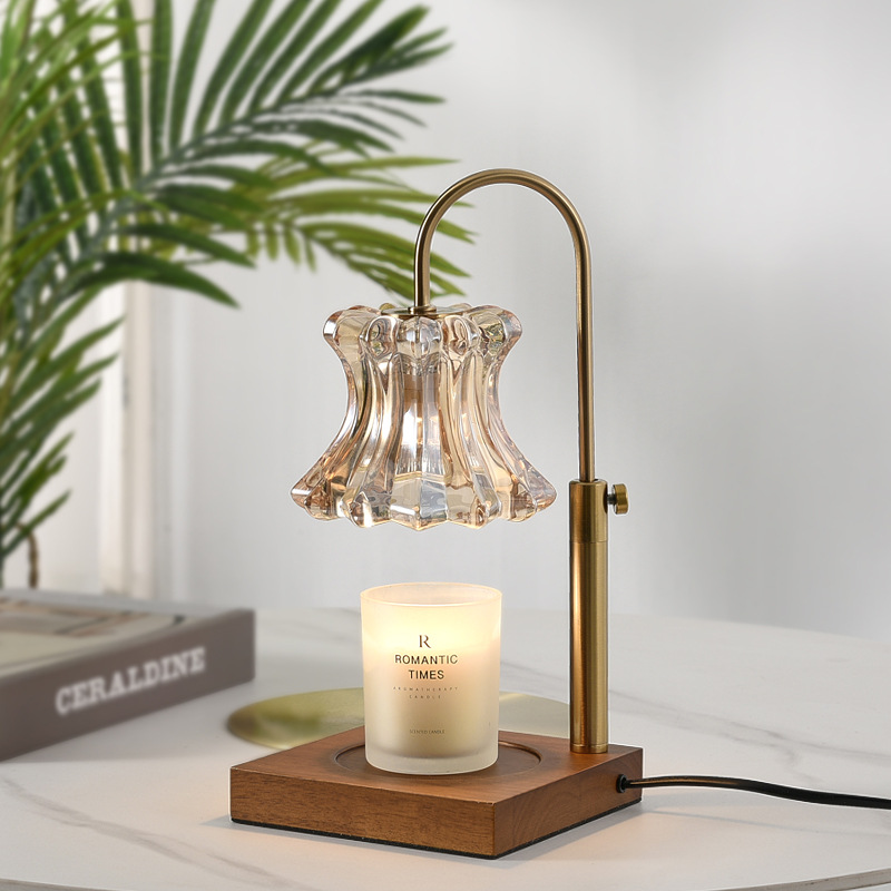 European style aromatherapy lamp, wax melting lamp, candle fragrance melting candle lamp, bedside warm lamp, glass lampshade, diffuser, adjustable height and timer
