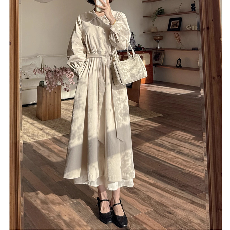 西雅图--2025秋季新款舒fu蕾娃娃领腰带英伦风气质长款外套女上衣|undefined
