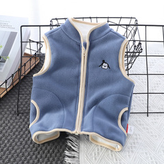 Korean version children's plush turtleneck vest double-layer lined baby zipper top spring new children's clothing boys trendy
