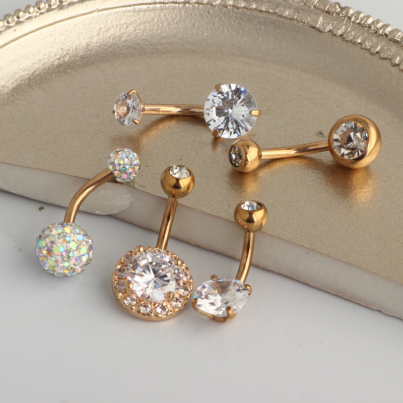 Rose Gold Opal Navel Ring Set - CZ Diamond Belly Button Piercing Jewelry detail image 9