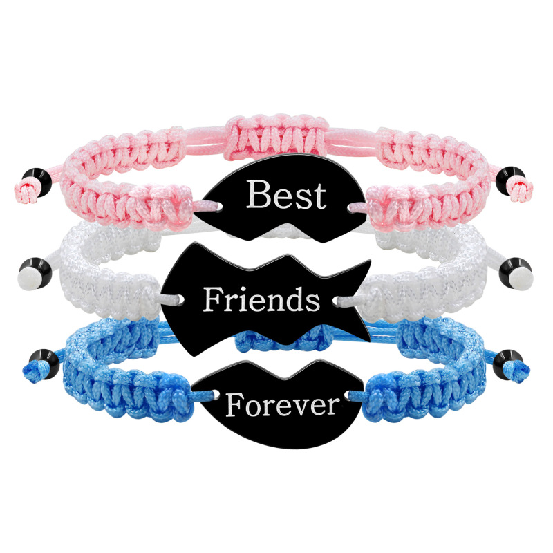 Cross-border hot sale 3 multi-color puzzle heart-shaped girlfriends bracelet suit, titanium steel lettering suitable for best friends