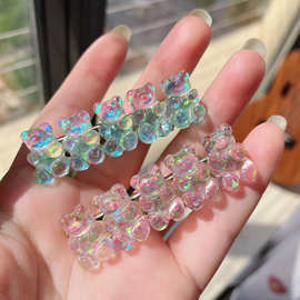 ins少女心发夹可爱亮片小熊幻彩镭射发卡 透明小清新糖果色边夹女